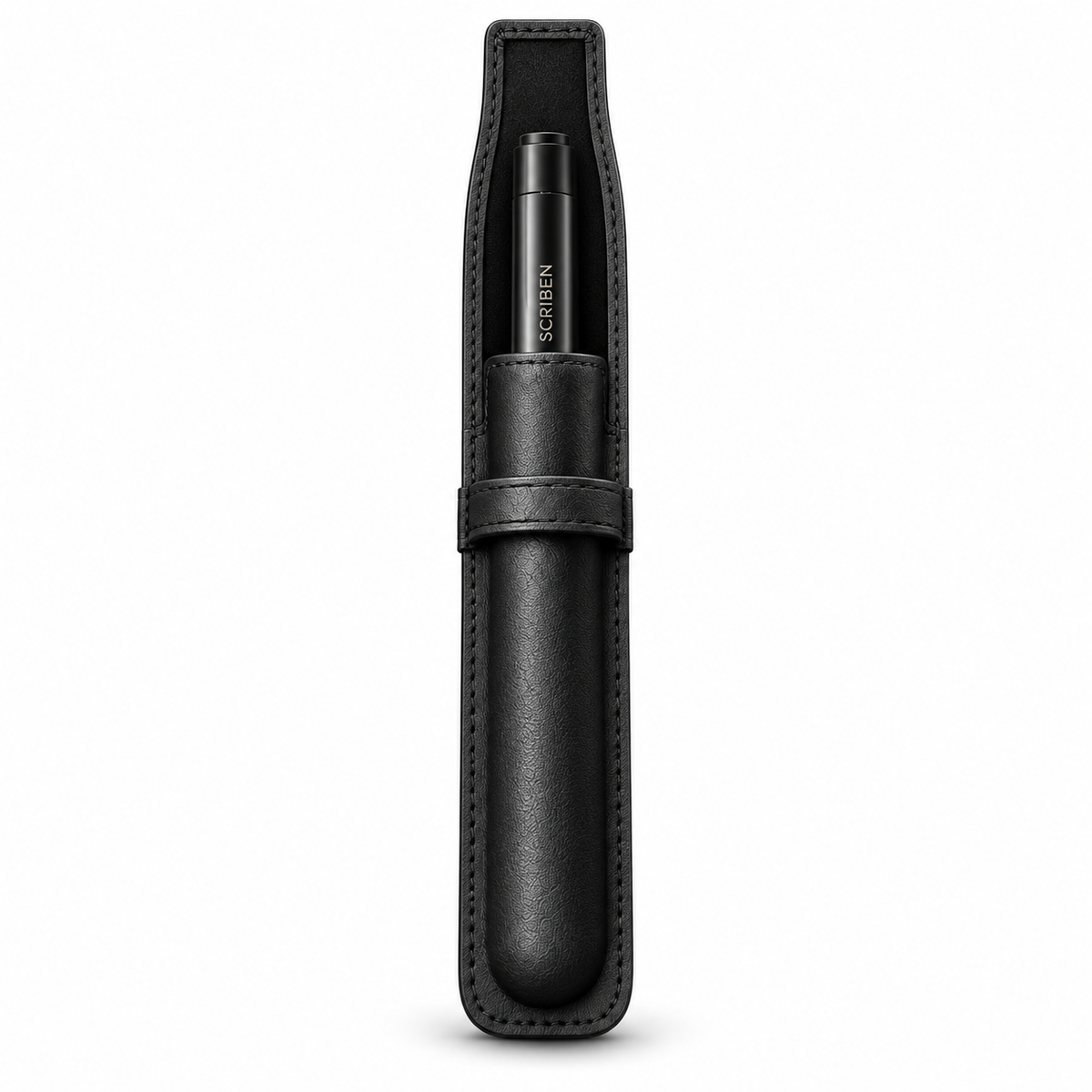 Scriben pen held in the black leather pen case