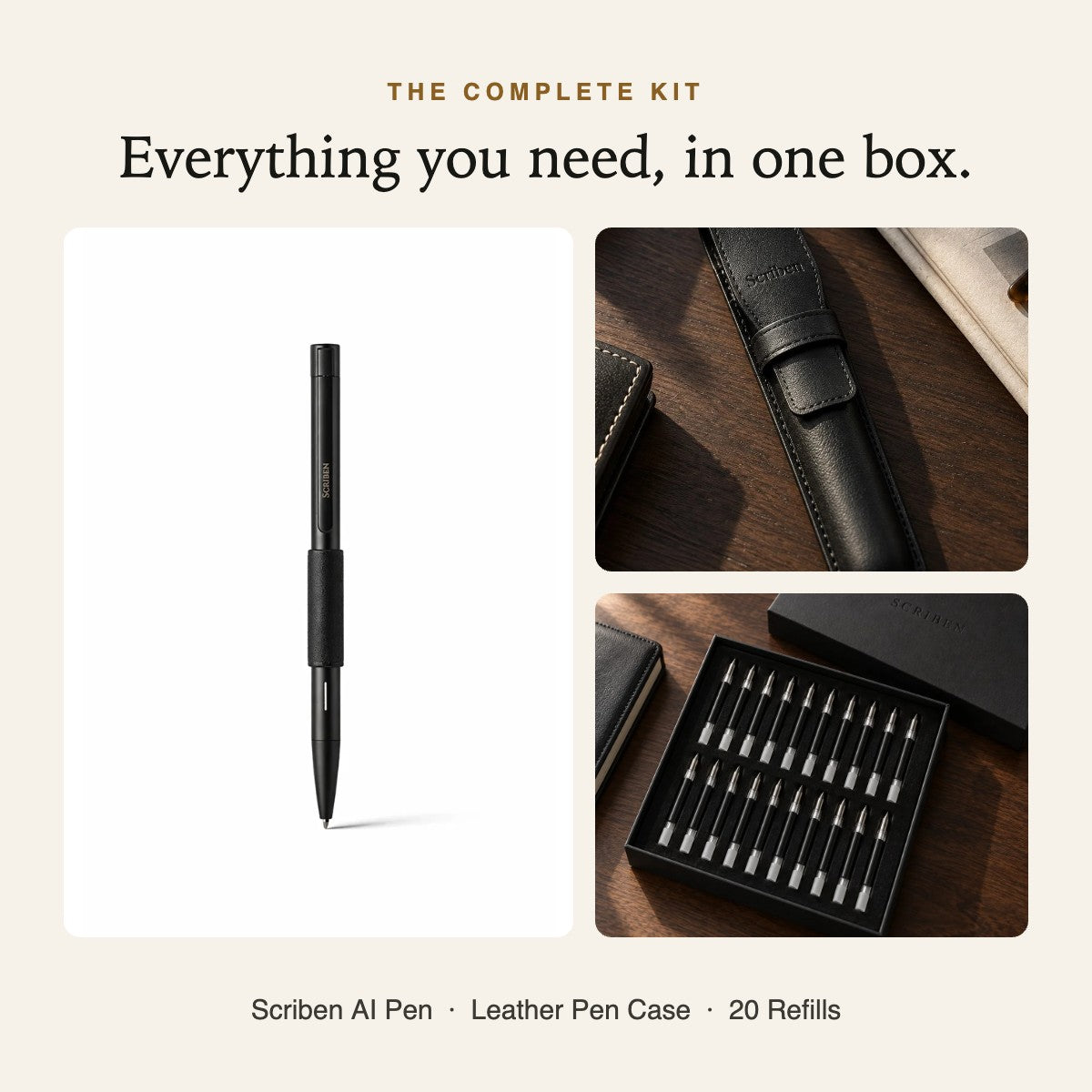 Scriben Complete Kit: AI pen, leather pen case and 20 refills — everything you need, in one box